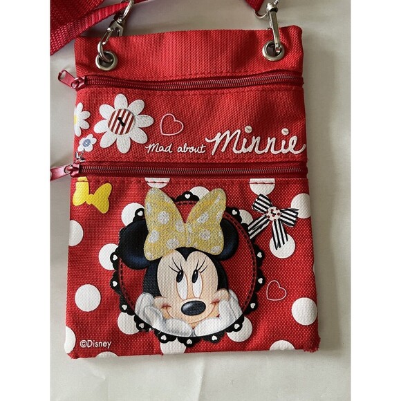 Disney Mad About Minnie Cross Body Passport Bag Adjustable Strap 7" Tall 5" Wide - Picture 2 of 5